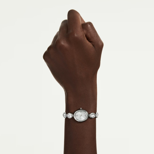 Imber oval watch Swiss Made, Metal bracelet, Silver tone, Stainless steel