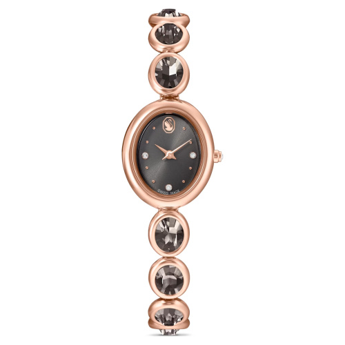 Imber oval watch Swiss Made, Metal bracelet, Black, Rose gold-tone finish