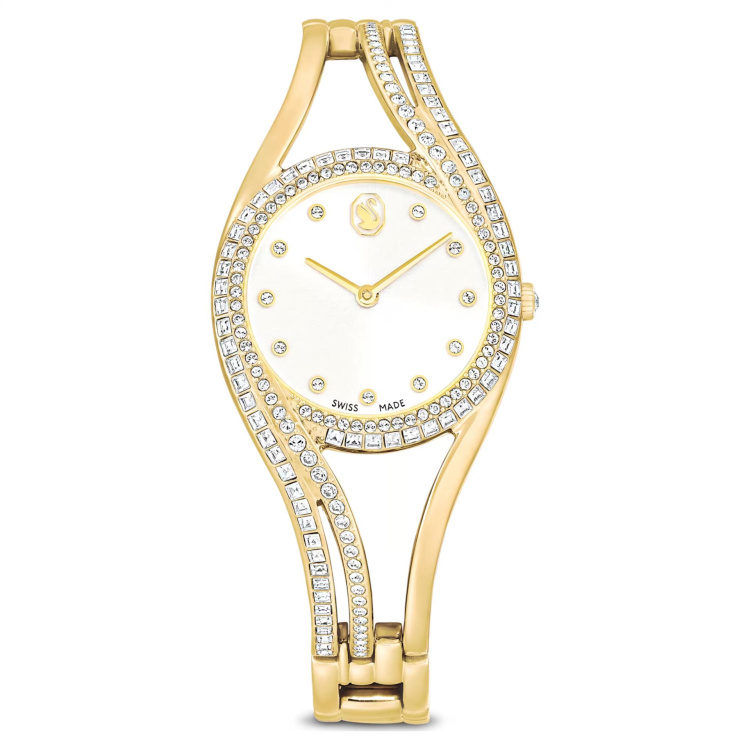 Hyperbola bangle watch Swiss Made, Metal bracelet, Gold tone, Gold-tone finish