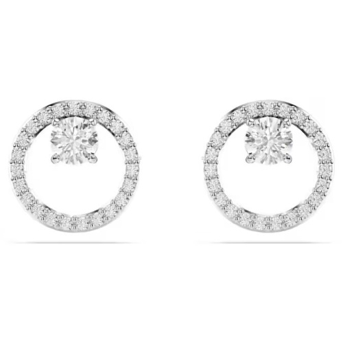 Constella stud earrings Round cut, White, Rhodium plated