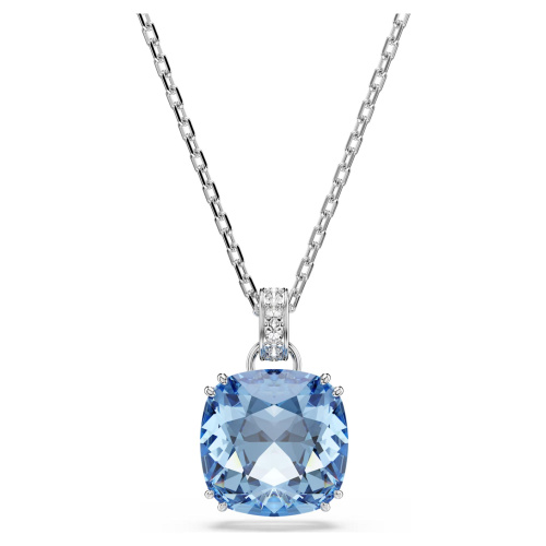 Millenia pendant Cushion cut, Blue, Rhodium plated
