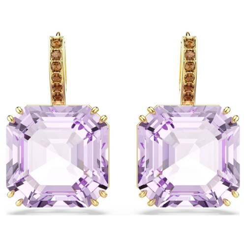 Millenia drop earrings Square cut, Purple, 18K gold finish