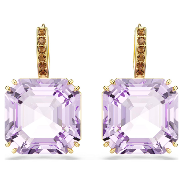 Millenia drop earrings Square cut, Purple, 18K gold finish
