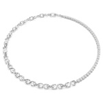 Matrix necklace S-shape, Round cut, White, Rhodium plated