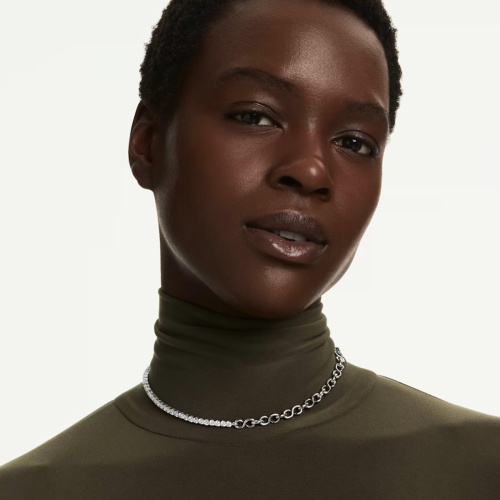 Matrix necklace S-shape, Round cut, White, Rhodium plated