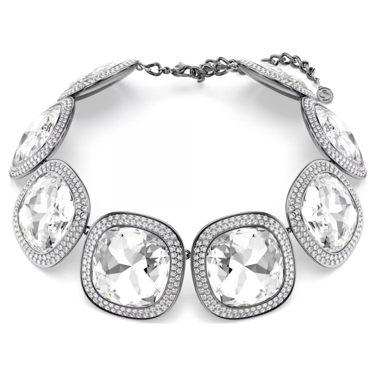 Una Angelic choker Cushion cut, White, Ruthenium plated