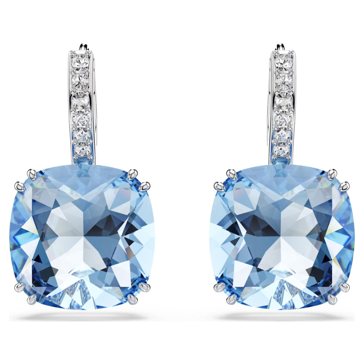 Millenia drop earrings Cushion cut, Blue, Rhodium plated