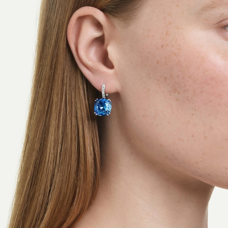 Millenia drop earrings Cushion cut, Blue, Rhodium plated