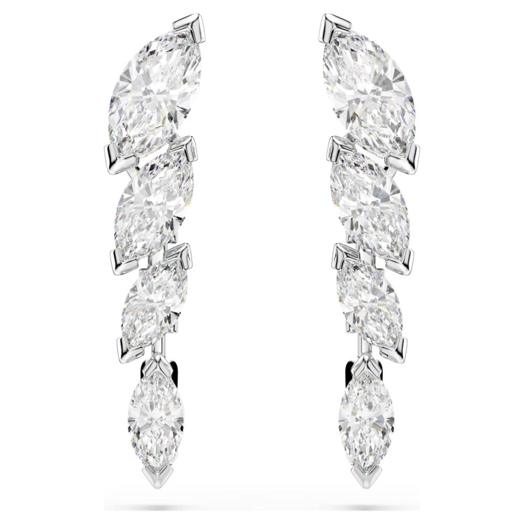 Mesmera earrings Marquise cut, White, Rhodium plated