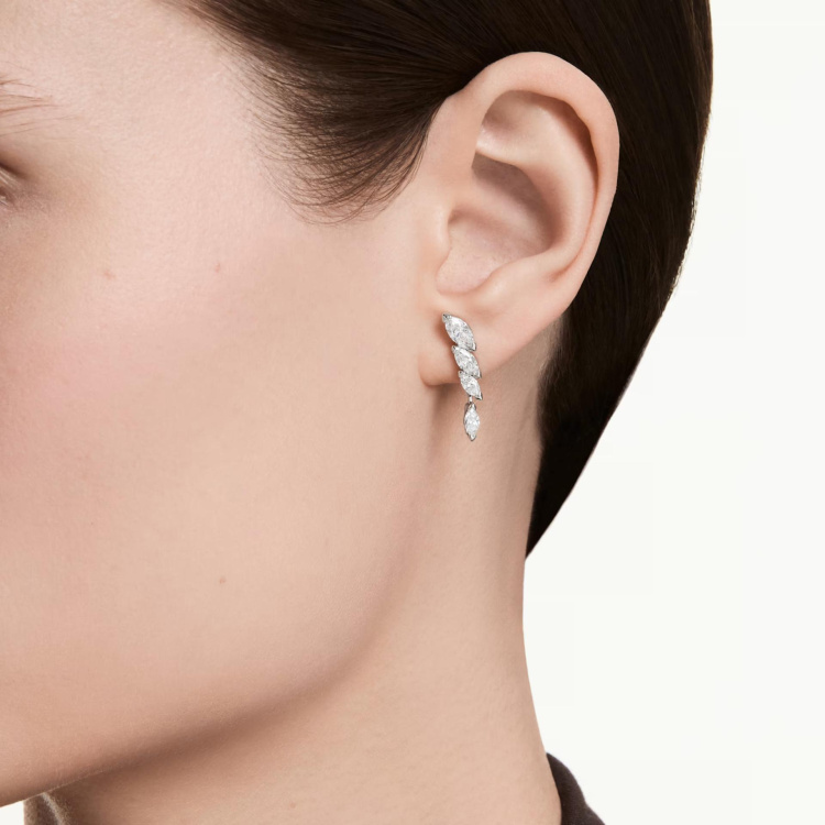Mesmera earrings Marquise cut, White, Rhodium plated