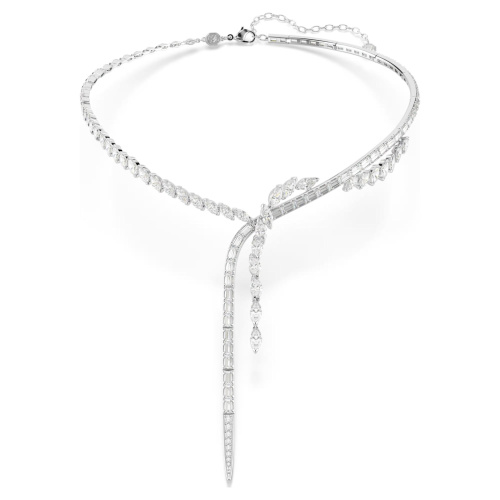 Mesmera Y necklace Mixed cuts, White, Rhodium plated