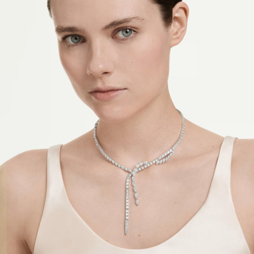 Mesmera Y necklace Mixed cuts, White, Rhodium plated