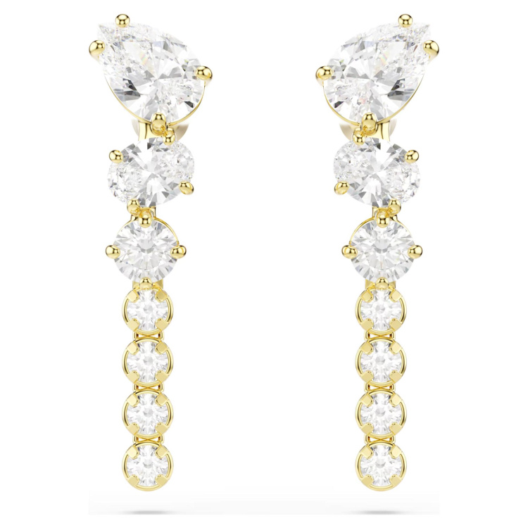Mesmera drop earrings Mixed cuts, White, 18K gold finish