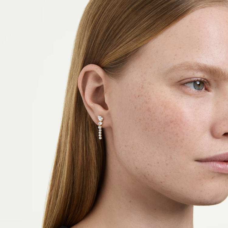 Mesmera drop earrings Mixed cuts, White, 18K gold finish