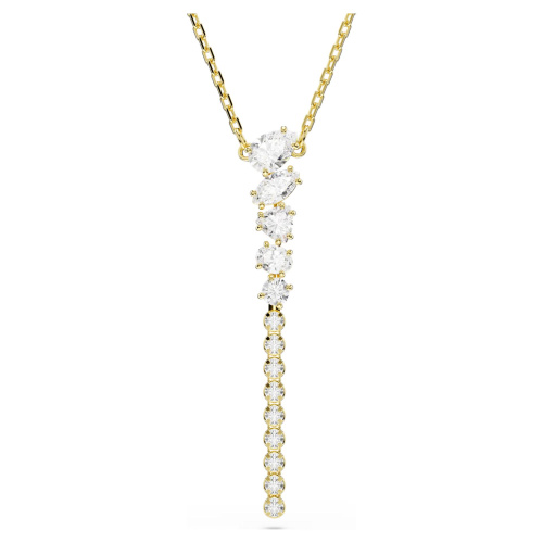 Mesmera Y necklace Mixed cuts, White, 18K gold finish