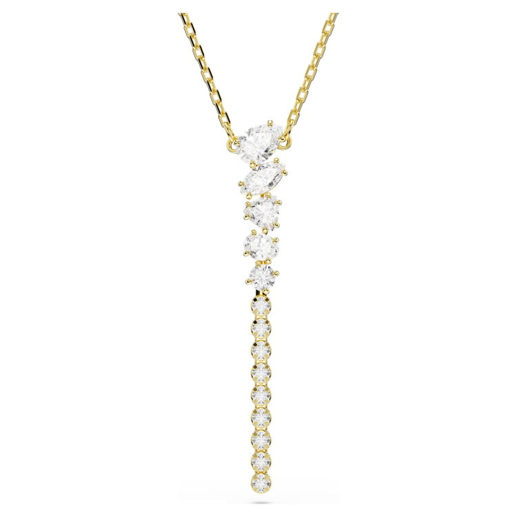 Mesmera Y necklace Mixed cuts, White, 18K gold finish