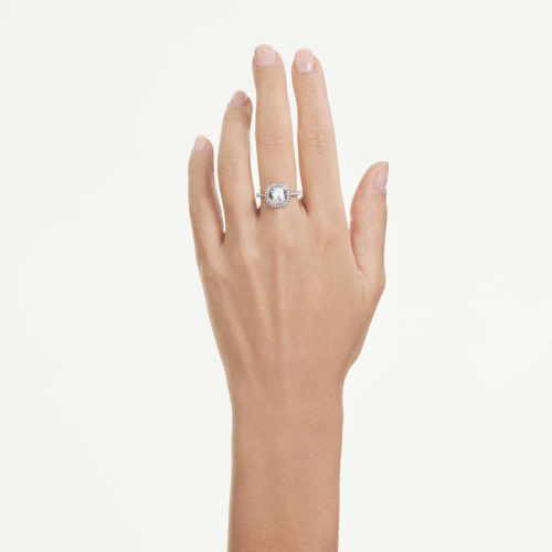 Una Angelic halo ring Cushion cut, White, Rhodium plated