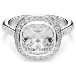 Una Angelic halo ring Cushion cut, White, Rhodium plated