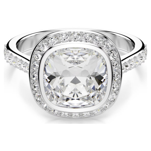 Una Angelic halo ring Cushion cut, White, Rhodium plated