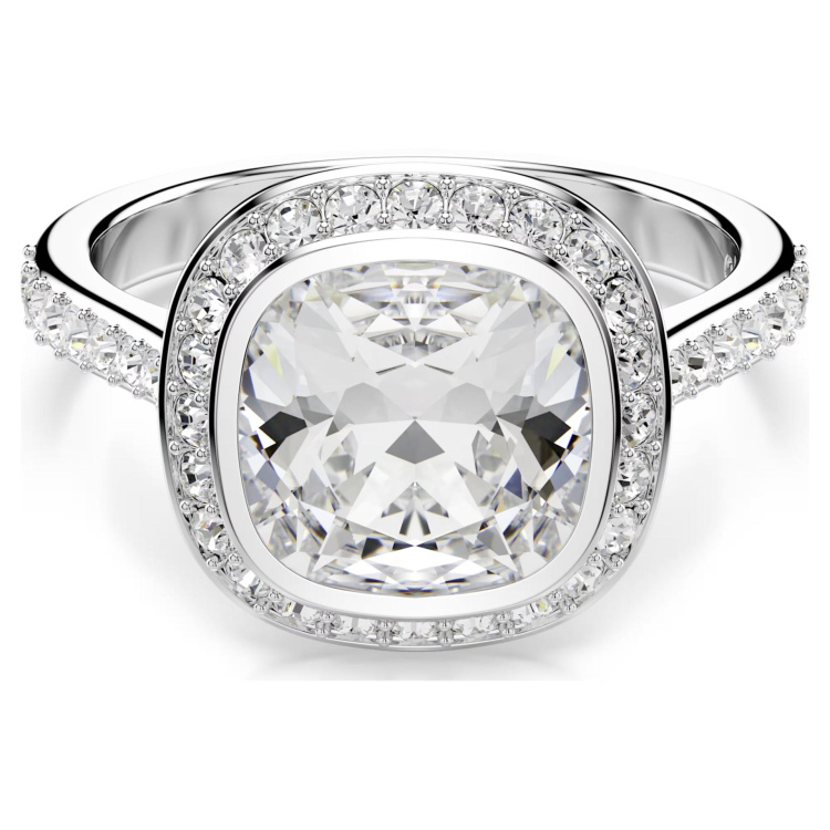 Una Angelic halo ring Cushion cut, White, Rhodium plated