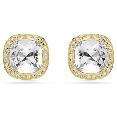 Una Angelic stud earrings Cushion cut, White, 18K gold finish