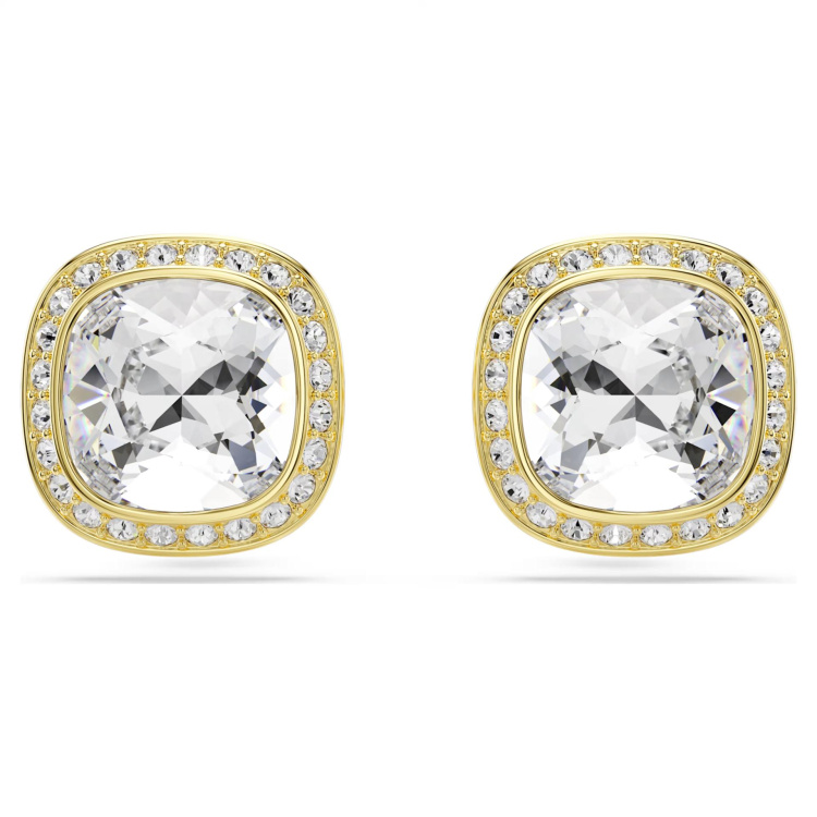 Una Angelic stud earrings Cushion cut, White, 18K gold finish