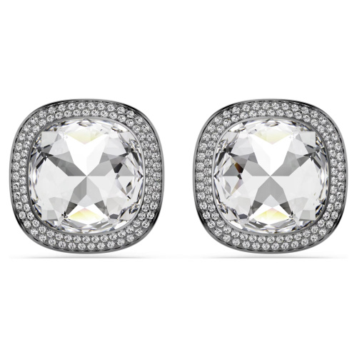 Una Angelic clip earrings Cushion cut, White, Ruthenium plated
