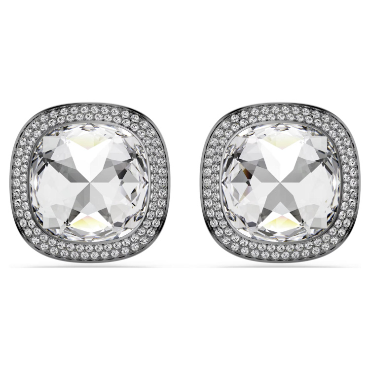 Una Angelic clip earrings Cushion cut, White, Ruthenium plated