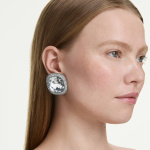 Una Angelic clip earrings Cushion cut, White, Ruthenium plated
