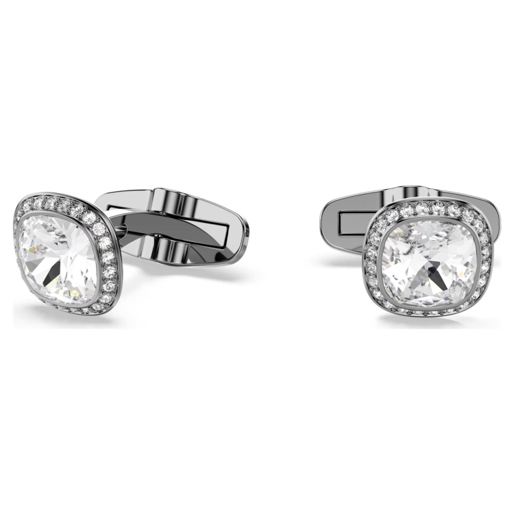 Una Angelic cufflinks Cushion cut, White, Ruthenium plated