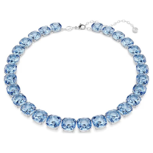 Millenia necklace Cushion cut, Blue, Rhodium plated