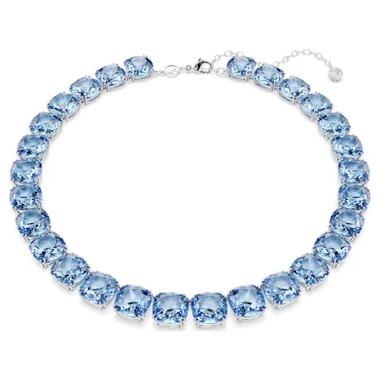 Millenia necklace Cushion cut, Blue, Rhodium plated