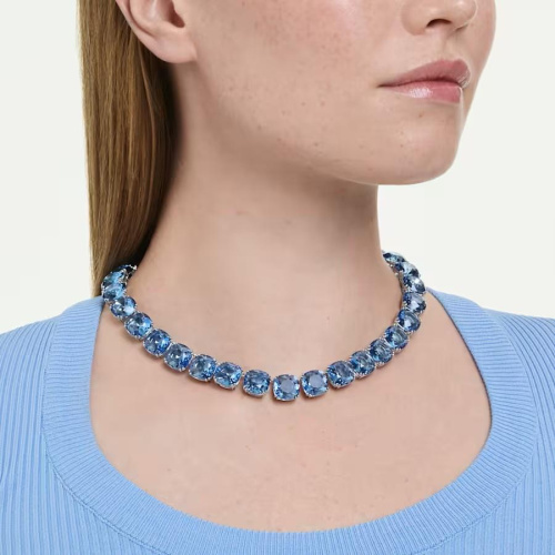 Millenia necklace Cushion cut, Blue, Rhodium plated
