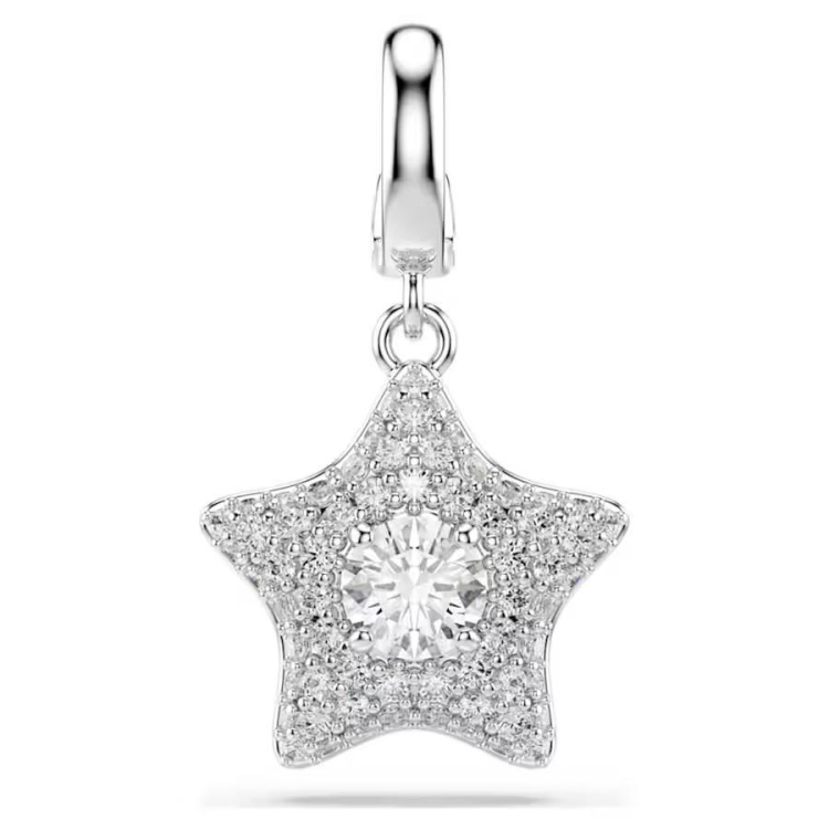 Sublima charm Round cut, Star, White, Rhodium plated
