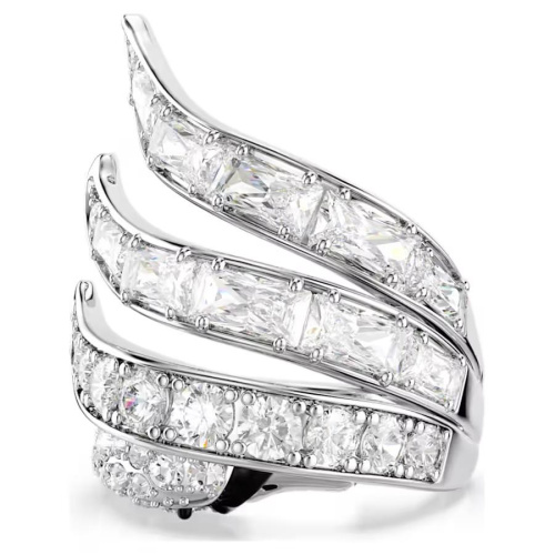 Vienna cocktail ring Mixed cuts, Swan, White, Rhodium plated