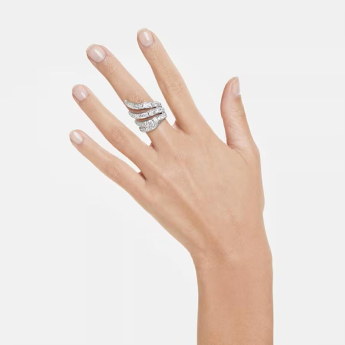 Vienna cocktail ring Mixed cuts, Swan, White, Rhodium plated