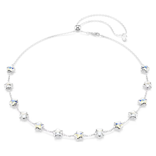 Chroma necklace Mixed cuts, Star, White, Rhodium plated