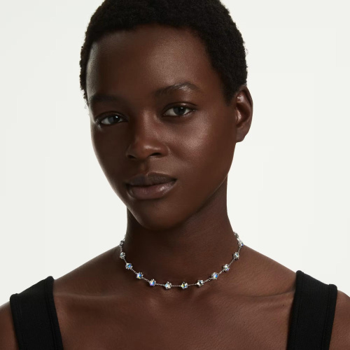 Chroma necklace Mixed cuts, Star, White, Rhodium plated