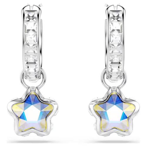 Chroma drop earrings Mixed cuts, Star, White, Rhodium plated