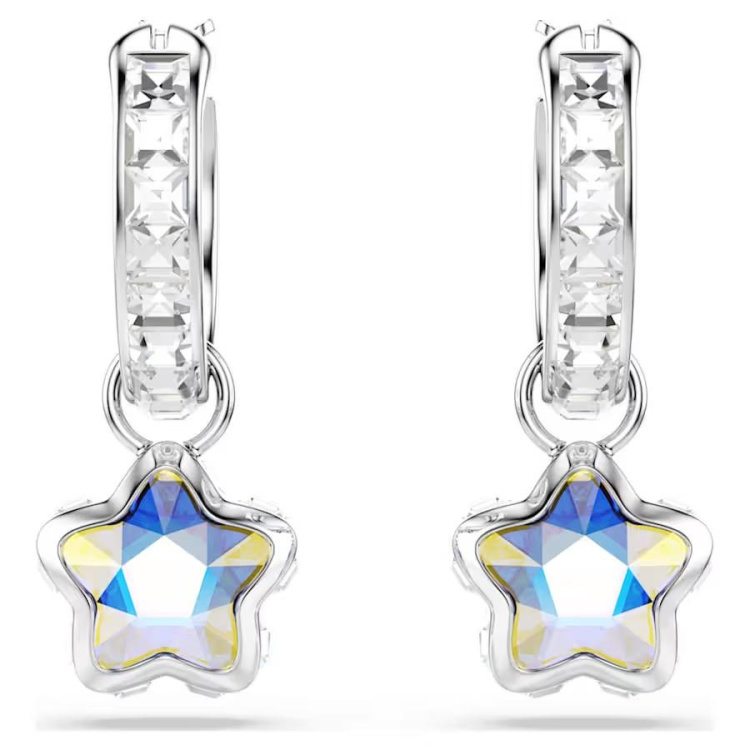 Chroma drop earrings Mixed cuts, Star, White, Rhodium plated