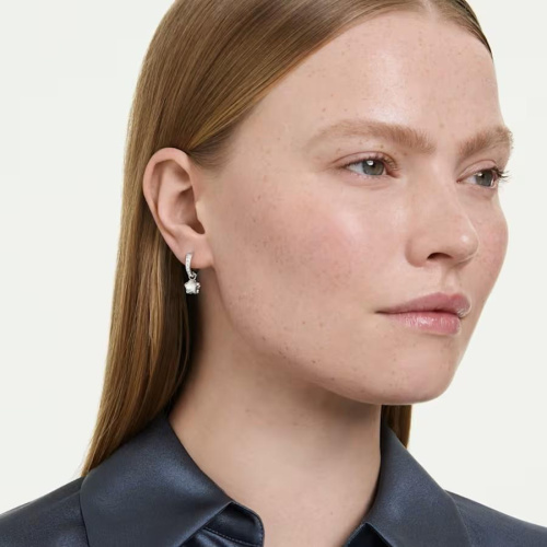 Chroma drop earrings Mixed cuts, Star, White, Rhodium plated