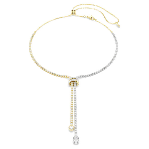 Hyperbola Y necklace Round cut, Knot, White, Mixed metal finish