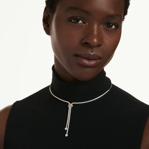 Hyperbola Y necklace Round cut, Knot, White, Mixed metal finish
