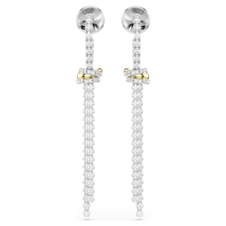 Hyperbola drop earrings Round cut, Knot, White, Mixed metal finish