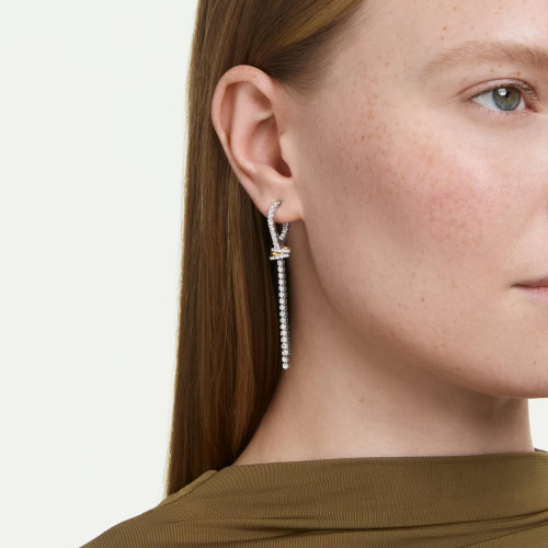 Hyperbola drop earrings Round cut, Knot, White, Mixed metal finish