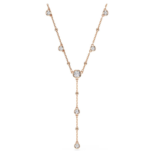 Imber Y necklace Round cut, White, 18K rose gold finish