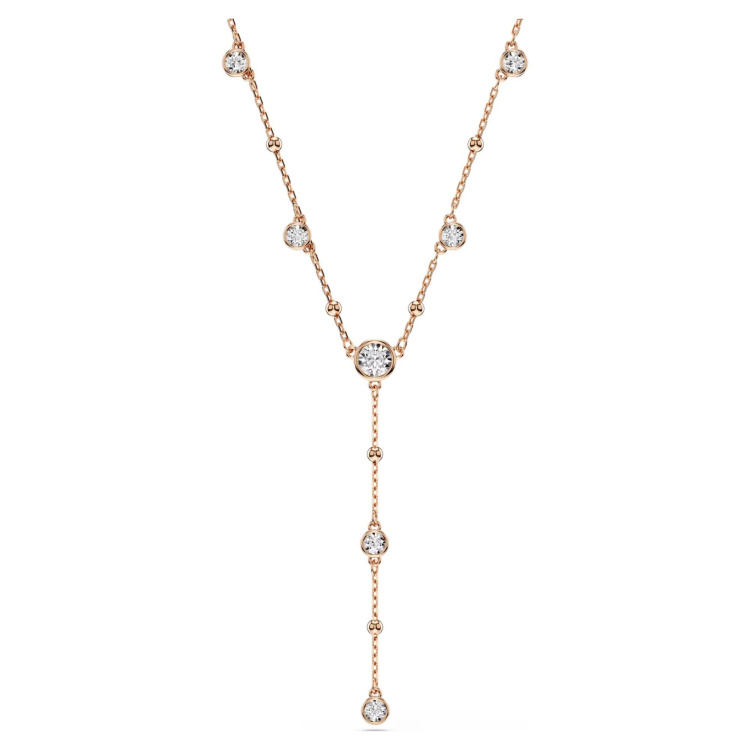 Imber Y necklace Round cut, White, 18K rose gold finish