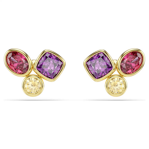 Imber stud earrings Mixed cuts, Multicolored, 18K gold finish