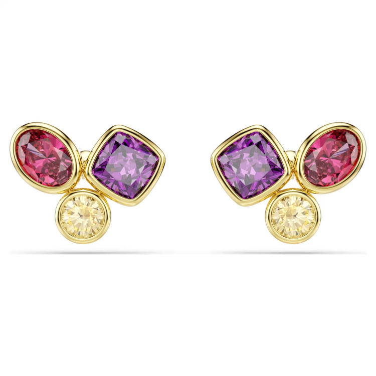 Imber stud earrings Mixed cuts, Multicolored, 18K gold finish
