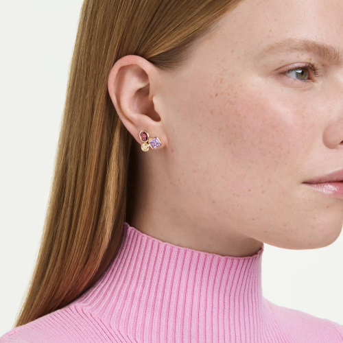 Imber stud earrings Mixed cuts, Multicolored, 18K gold finish